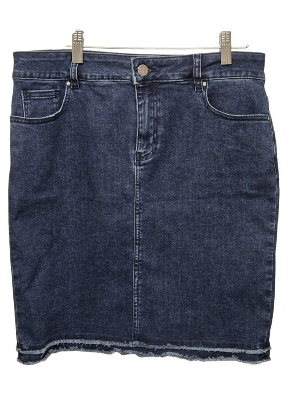 Renuar Denim Pencil Skirt Fitted Frayed Hem 5 Pocket Y2K Blue